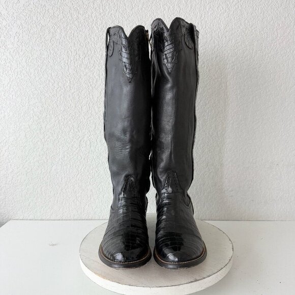 Rod Patrick Womens Cowboy Boots Black Caiman Leather Size Left 9.5B Right 10B - Picture 6 of 13